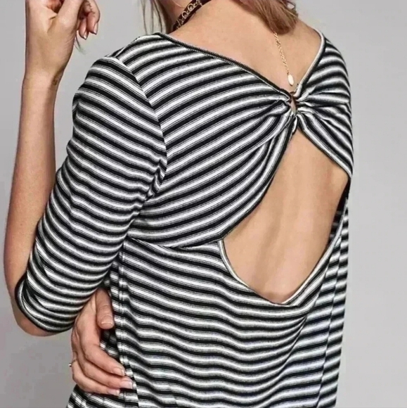 We The Free Dress Free People Striped Frenchie Tee Black and White Dress Sz SP - Picture 4 of 15